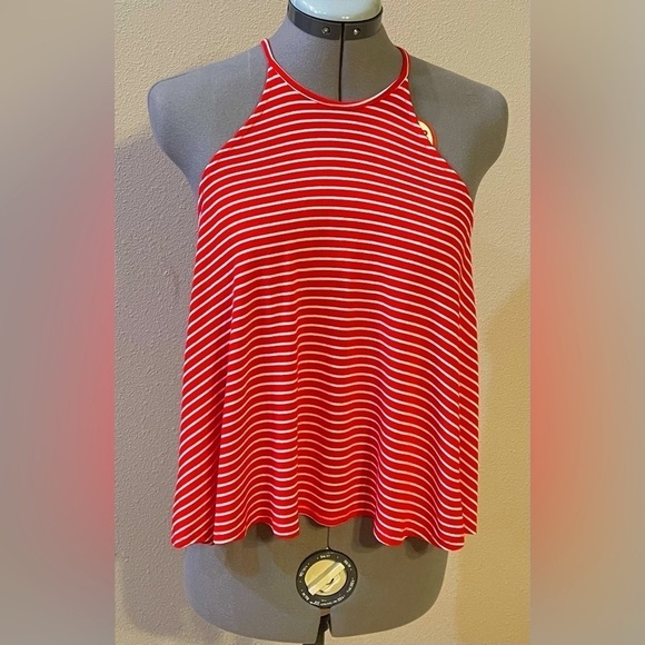 Love Tree Cami Top Size Medium Loose Halter Red White Stripes Tank Cropped - Picture 5 of 9